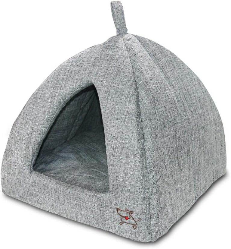 Best Pet Supplies Dog House Bed Crate Mat Tent Indoor Round Soft Plush for Small, Medium, and Large Breeds - Gray Linen, 19 x 19 x H:19"