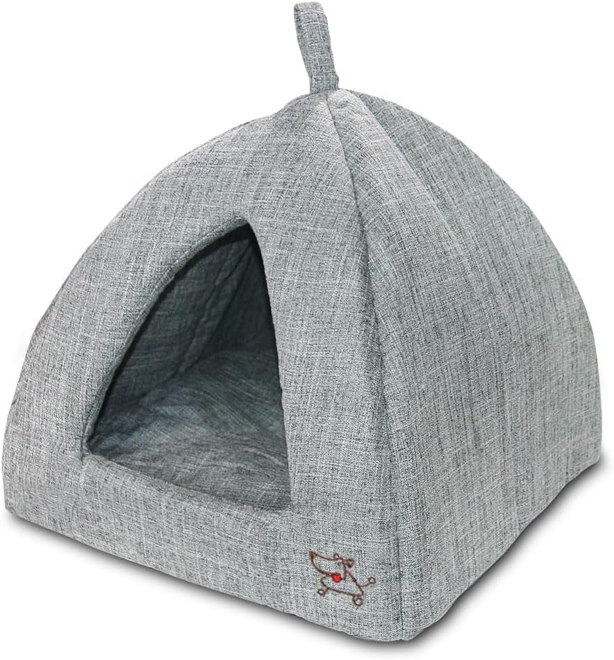 Best Pet Supplies Dog House Bed Crate Mat Tent Indoor Round Soft Plush for Small, Medium, and Large Breeds - Gray Linen, 19 x 19 x H:19" Best Pet Supplies Dog House Bed Crate Mat Tent Indoor Round Soft Plush for Small, Medium, and Large Breeds - Gray Linen, 19 x 19 x H:19"