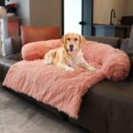 Waterproof Dog Beds for Couch with Soft Neck Bolster, Universal Pet Furniture Cover, Sofa Bed Cover, Plush Dog Bed and More for Dogs and Cats, Machine Washable Pink Small