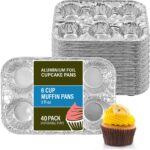 PARTY BARGAINS 6-Cup Aluminum Muffin Pans - 40 Pack, Standard Size Cupcake Pans, Disposable Muffin Tin for Baking (Max 240C)