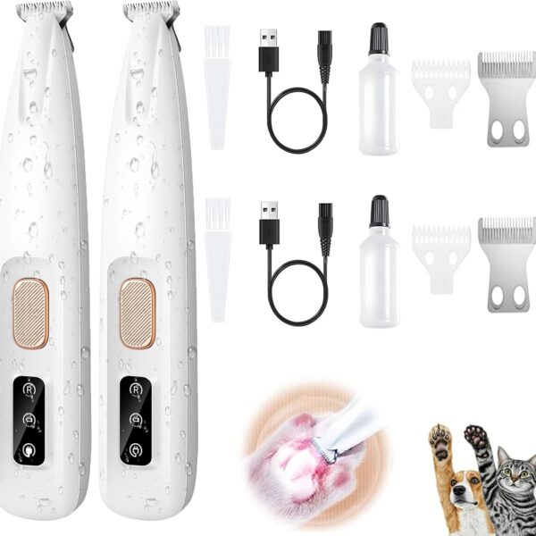 ugdurwp 2PCs Dog Paw Trimmer with LED Light,35dB Low Noise Precision Pet Paw Trimmer for Dogs Cats Grooming Clippers,Safety Electric Paw Hair Trimmer for Paws,Ears,Rump,Face,Eyes,Dog Christmas Gifts