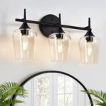 2025 Upgrade 3-Light Bathroom Light Fixtures, Black Vanity Lights for Bathroom with Clear Glass, 19.5 Inch Bathroom Lighting Fixtures Over Mirror, Modern Wall lamp for Cabinet Hallway