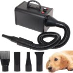 keqi 2400w 75m/s Dog Dryer for Pet Grooming, High Velocity Pet Hair Dryer with Heater, Adjustable Speed, 4 Nozzles and a Comb, Black