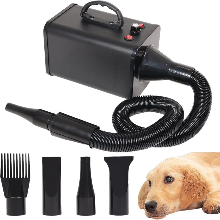 keqi 2400w 75m/s Dog Dryer for Pet Grooming, High Velocity Pet Hair Dryer with Heater, Adjustable Speed, 4 Nozzles and a Comb, Black