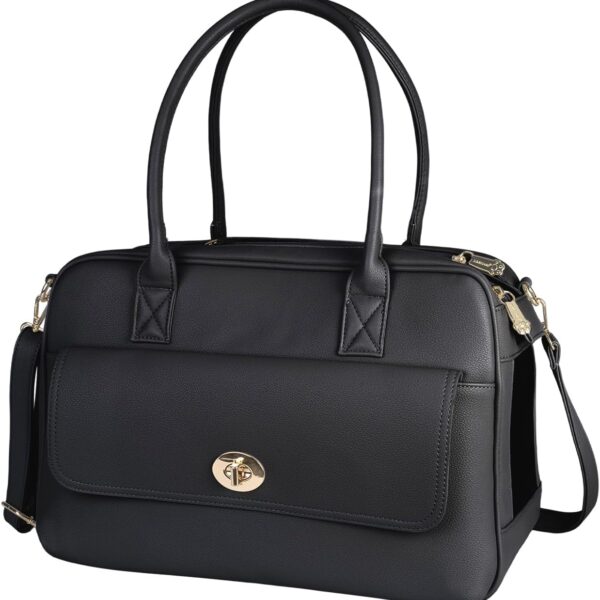 Pet Carrier Dog Purse Carrier Cat Soft-Sided Dog Carriers for Puppy Kitten, Fashion Leather Handbag Tote Travel Pet Bag for Small Dogs Cats, TSA Airline Approved (Black)