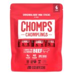 CHOMPS MINI Grass Fed Beef Jerky Meat Snack Sticks 0.5 Oz, Original Beef (Pack of 6)