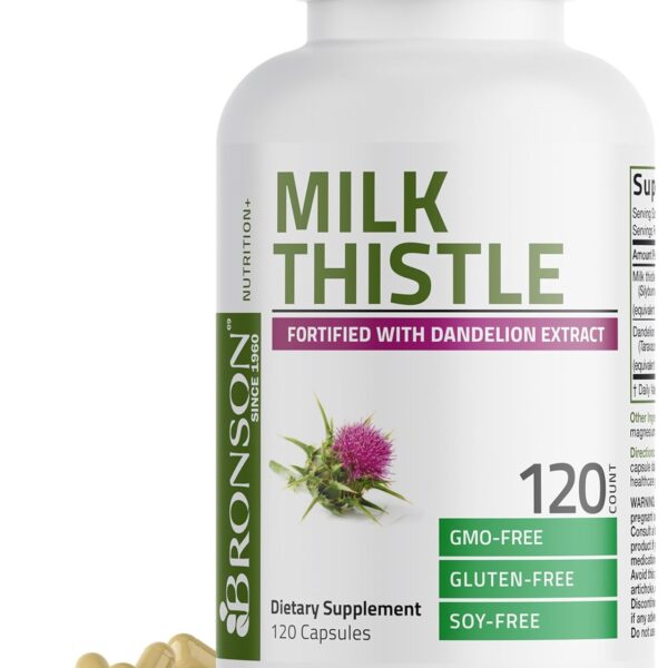 Bronson Milk Thistle Silymarin Marianum & Dandelion Extract Liver Health Support, Antioxidant Support, Detox, 120 Capsules