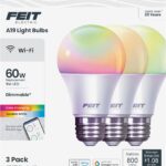 Feit Electric Smart Light Bulbs with RGBW Color Changing and Tunable White, 60W Replacement, Dimmable, Wi-fi Enabled, No Hub Needed, Works with Alexa and Google, OM60/RGBW/CA/AG/3, 3 Pack