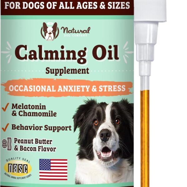 Natural Dog Company Calming Oil, 16 oz Bottle, Helps Manage Normal Stress, Promotes Relaxation, Supports Balanced Behavior, Melatonin for Dogs, May Reduce Hyperactivity, for Dogs of All Ages & Sizes