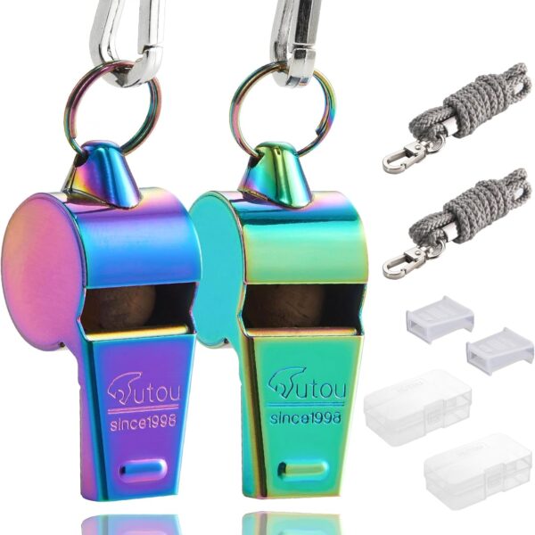 HUTOU Whistle Stainless Steel Coach Sports Whistle with Lanyard, Loud Crisp Sound Whistle Ideal for Coaches, Referees, and Official