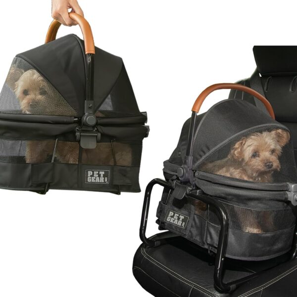 Pet Gear No-Zip View 360 Ultra Lite Pet Safety Carrier & Car Seat for Small Dogs & Cats Push Button Entry, 15", Onyx