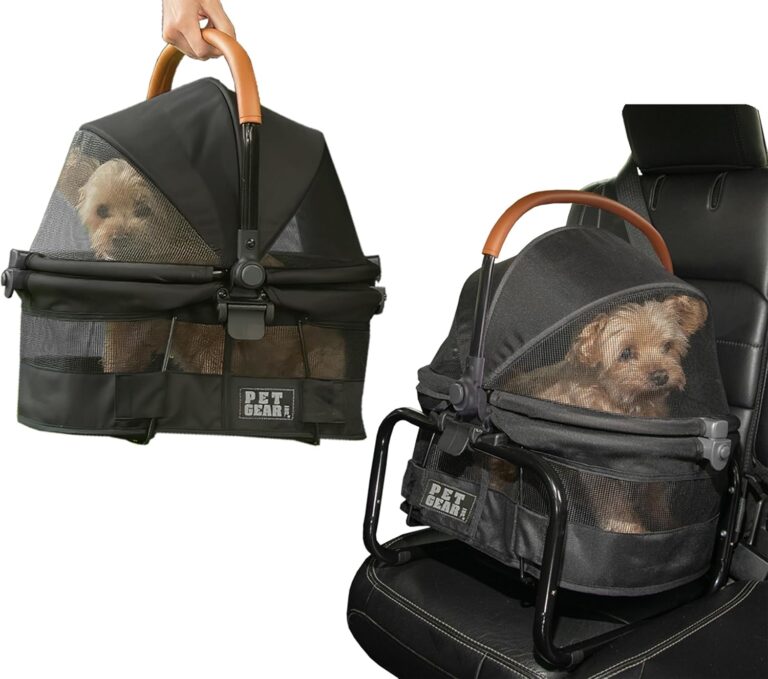 Pet Gear No-Zip View 360 Ultra Lite Pet Safety Carrier & Car Seat for Small Dogs & Cats Push Button Entry, 15", Onyx