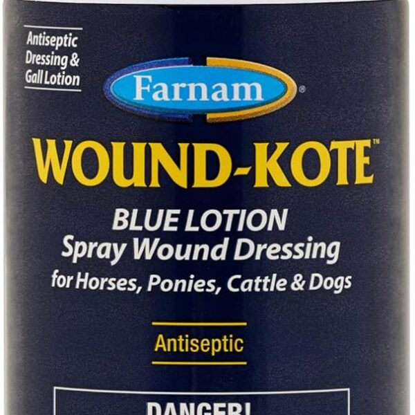 Farnam Wound-Kote Blue Lotion Spray Horse Wound Care for use on Horses and Dogs, Antiseptic Properties, for Minor Wounds, Cuts and Sores, 7 Oz.
