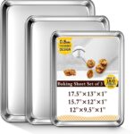 Baking Sheet Set of 3, Commercial Grade Stainless Steel Cookie Sheets for Baking, 12/16/17.5 Inch, Thicker and Firmer Baking Pans Set, Rust & Warp Resistant & Nonstick, Nontoxic&Heavy Duty&Easy Clean