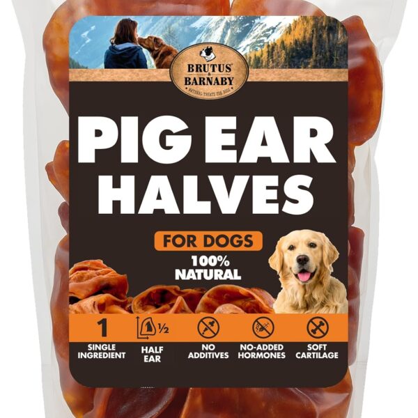 BRUTUS & BARNABY Pig Ear Halves for Dogs, 15 Ct.  All-Natural Single Ingredient Dog Chews, Slow Cooked & Fully Digestible Rawhide Alternative