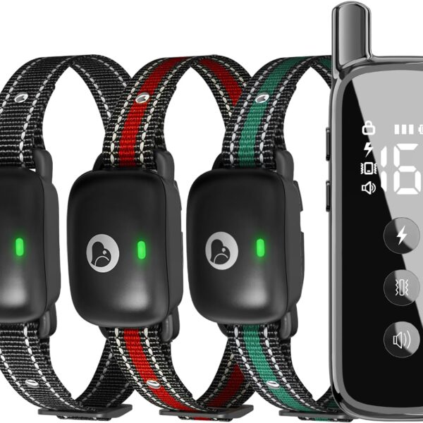 Dog Shock Collar for 3 Dogs (5-120lbs) Waterproof Rechargeable Electric Dog Training Collar with Remote for Small Medium Large Dogs with Beep Vibration Safe Shock Modes (Black)