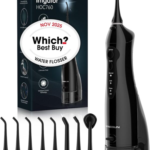 Hangsun Water Flossers for Teeth Cordless Rechargeable Dental Oral Irrigator Water Jet for Teeth Braces Care with 8 Jet Tips for Travel and Home Use (Black)