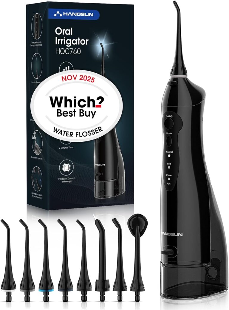Hangsun Water Flossers for Teeth Cordless Rechargeable Dental Oral Irrigator Water Jet for Teeth Braces Care with 8 Jet Tips for Travel and Home Use (Black)