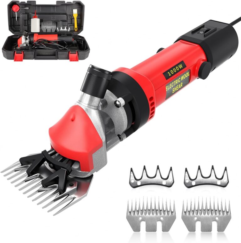 PAT JUUMG 1000W Sheep Shears Electric Farm Livestock Haircut with 2 Blades Professional Animal Clippers 6 Speed Heavy Duty Electric for Thick Horses Sheep Alpacas Goats(Red)