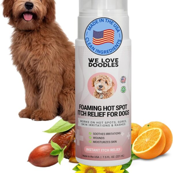 We Love Doodles Dog Hot Spot Spray Foamer - Itch Relief for Dogs, Soothes Irritation & Wounds, Moisturizing Anti-Itch Spray, Prevents Scratching & Licking, 7.5 Fl Oz