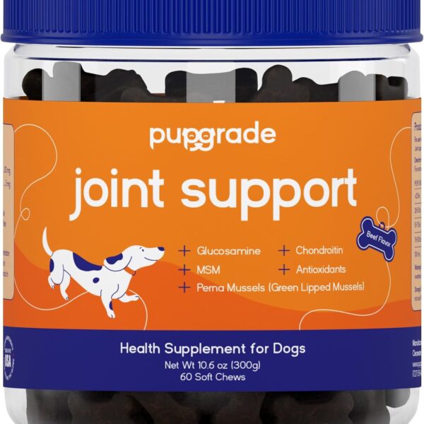PupGrade Joint Support Supplement for Dogs - Natural Glucosamine Chondroitin with MSM - Hip & Joint Pain Relief - Recommended for Hip Dysplasia, Arthritis & Joint Disease - USA Tested - 60 Chews