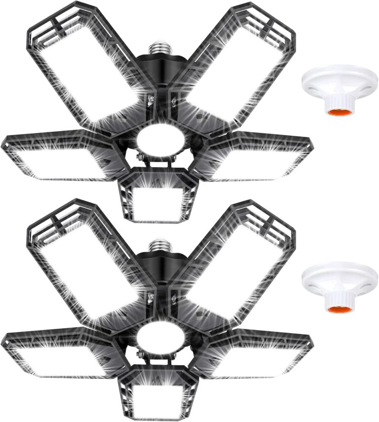 LED Garage Lights 2 Pack,Ceiling LED Shop Light 160W 16000LM 6500K Screw in Led Light with 5+1 Deformable Panels, Bright Led Lighting for Garage Workshop Basement Support E26/E27 Socket