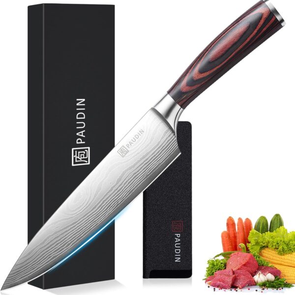 PAUDIN Chef Knife, 8 Inch High Carbon Stainless Steel Sharp Kitchen Knife with Ergonomic Handle, Gift Box for Family & Restaurant