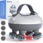 Portable Electric Scalp Massager - Rechargeable IPX7 Waterproof Heated Scalp Massager w/ 100 Kneading Nodes, 3 Speed Modes, 2 Massage Styles, 8 Claws for Scalp/Body Massage & Face Cleaning (Silver