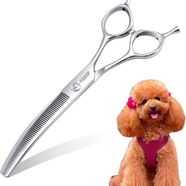 FOGOSP Curved Thinning Shears for Dogs Grooming 6.5'' Multipurpose Professional Pet Curved Blender Scissors for Small Dog Grooming 35% Thinning Rate (6.5 In, Curved Thinners)