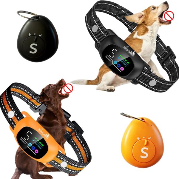 My Pet Command 2-1 Dog Bark Collar with 300Ft Fob Remote Tag. Smart AI Anti Barking Training Collar Rechargeable 5 Sensitivity Levels, Beep Vibration, Shock (Optional). L,M,S Dogs Waterproof