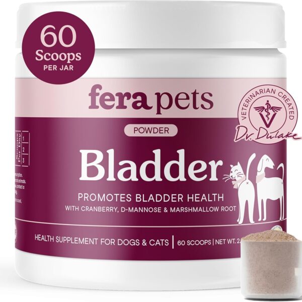 Fera Pets Bladder Support - Cranberry for Dogs & Cats - D-Mannose & Marshmallow Root - Urinary Tract Support - Supports Normal Urine pH - Boosts Immunity - 60 Scoops