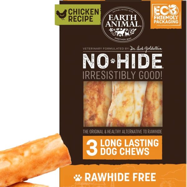 Earth Animal No Hide Chews - Long Lasting Rawhide Free Medium Dog Chews Rolls, Chicken - 3 Count Value Pack
