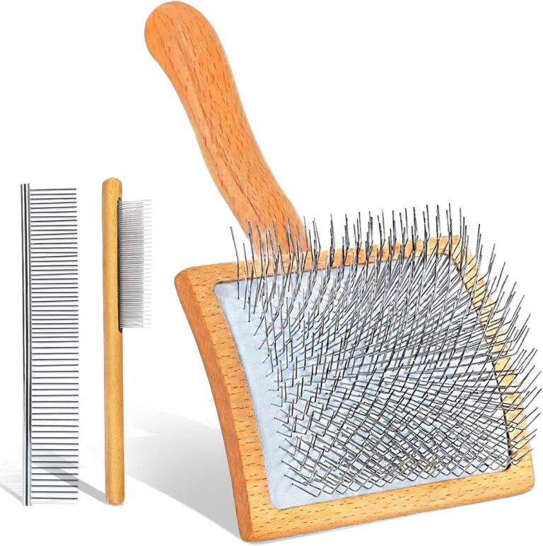 COZYGIFT Slicker Brush for Dogs, Dog Grooming Supplies Long Pin Large Doodle Brush for Goldendoodles Poodles Bernedoodles, 3 Pcs Grooming Tools with Wooden Handle for Mats Tangles - Wood