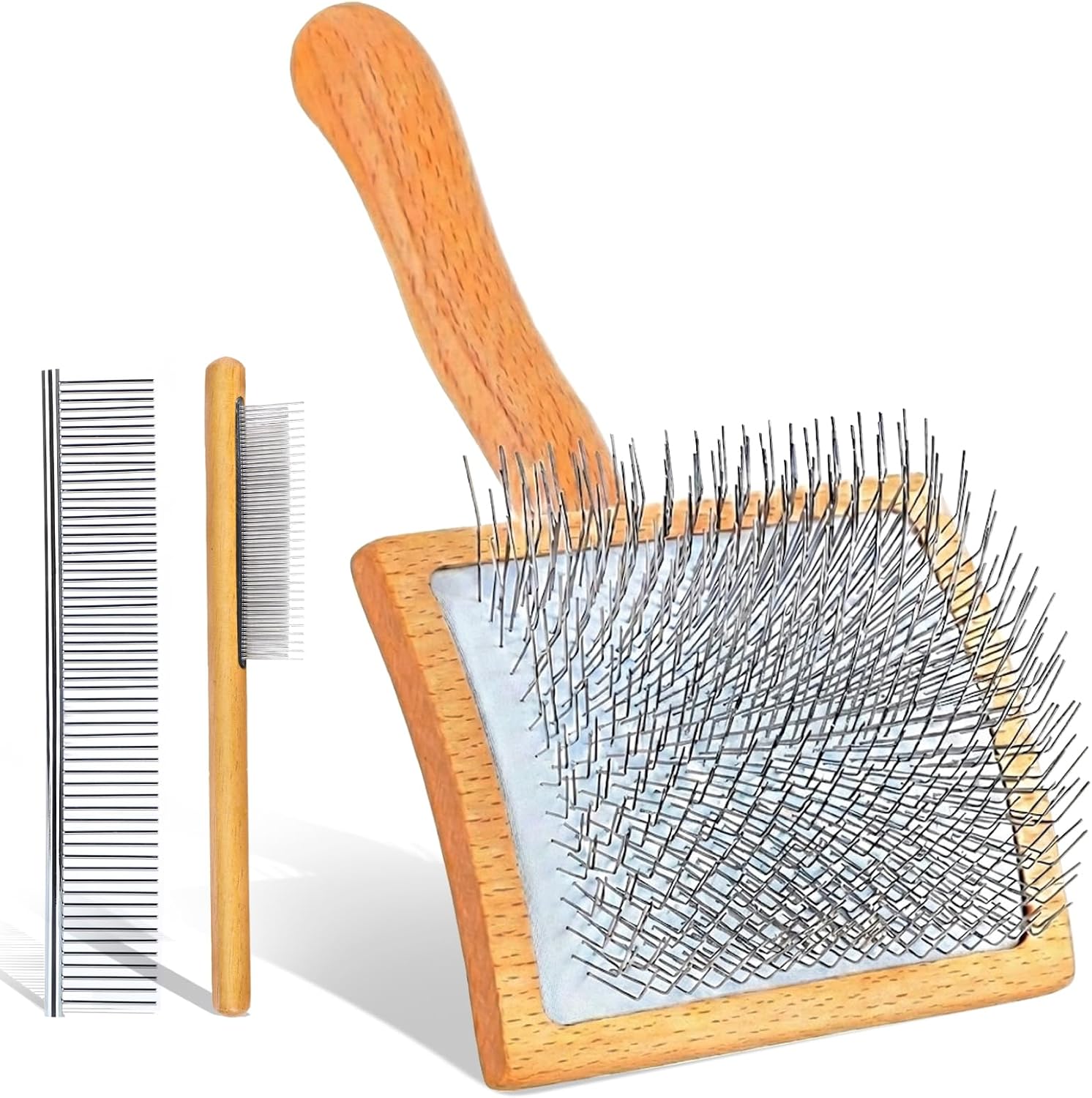 COZYGIFT Slicker Brush for Dogs, Dog Grooming Supplies Long Pin Large Doodle Brush for Goldendoodles Poodles Bernedoodles, 3 Pcs Grooming Tools with Wooden Handle for Mats Tangles - Wood COZYGIFT Slicker Brush for Dogs, Dog Grooming Supplies Long Pin Large Doodle Brush for Goldendoodles Poodles Bernedoodles, 3 Pcs Grooming Tools with Wooden Handle for Mats Tangles - Wood