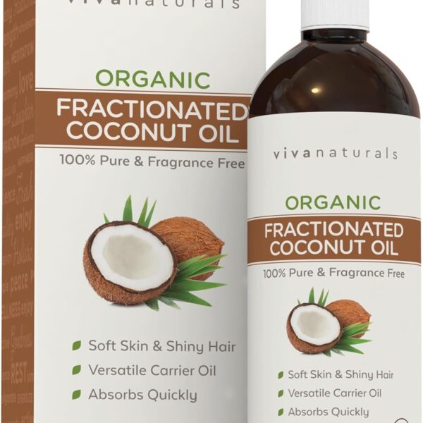Viva Naturals Organic Fractionated Coconut Oil, 16 fl oz  Skin & Hair Moisturizer, Massage Oil, Carrier Oil for Essential Oils