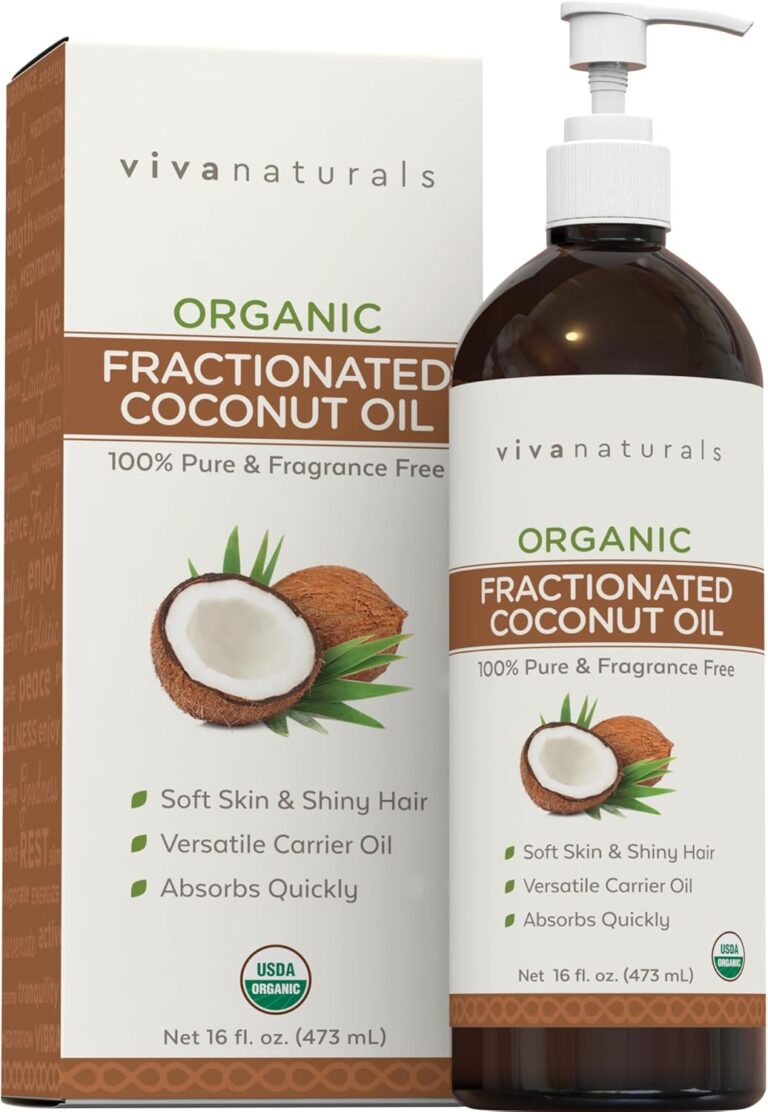 Viva Naturals Organic Fractionated Coconut Oil, 16 fl oz  Skin & Hair Moisturizer, Massage Oil, Carrier Oil for Essential Oils
