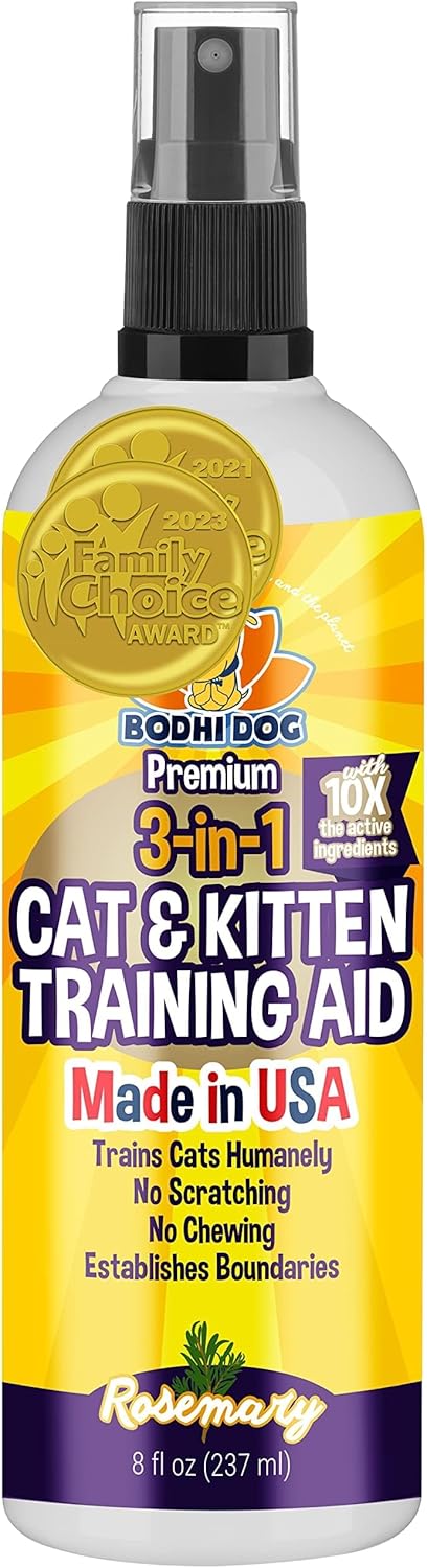 Bodhi Dog 3-in-1 Cat & Kitten Training Aid - Cat Deterrent Spray for Indoor and Outdoor Use - Protect Furniture, Rugs and Plants - Establish Boundaries & Keep Felines Off - Made in USA (8 Fl Oz) Bodhi Dog 3-in-1 Cat & Kitten Training Aid - Cat Deterrent Spray for Indoor and Outdoor Use - Protect Furniture, Rugs and Plants - Establish Boundaries & Keep Felines Off - Made in USA (8 Fl Oz)