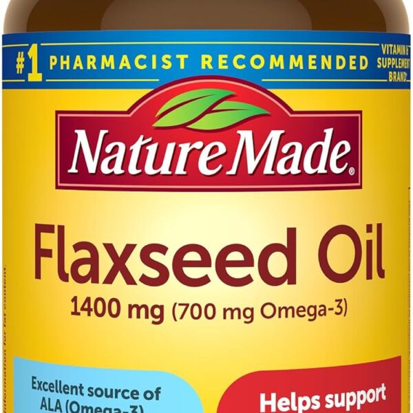 Nature Made Extra Strength Flaxseed Oil 1400 mg, Fish Free Omega 3 Supplement, Dietary Supplement for Heart Health Support, 100 Softgels, 100 Day Supply