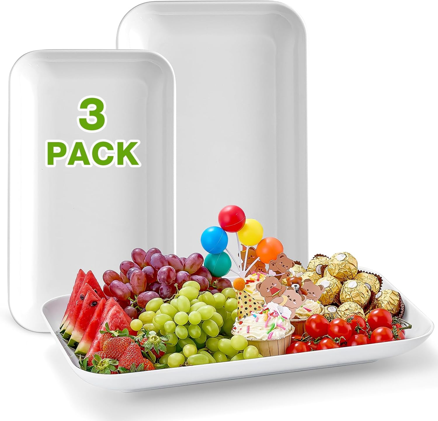 Porcelain Like Large Serving Platters and Trays Set of 3 for Party, 16/14/12inch Unbreakable Large Serving Platters, White Serving Dishes for Snacks Fruit Cookies Dessert Reusable Tray Food Christmas Porcelain Like Large Serving Platters and Trays Set of 3 for Party, 16/14/12inch Unbreakable Large Serving Platters, White Serving Dishes for Snacks Fruit Cookies Dessert Reusable Tray Food Christmas