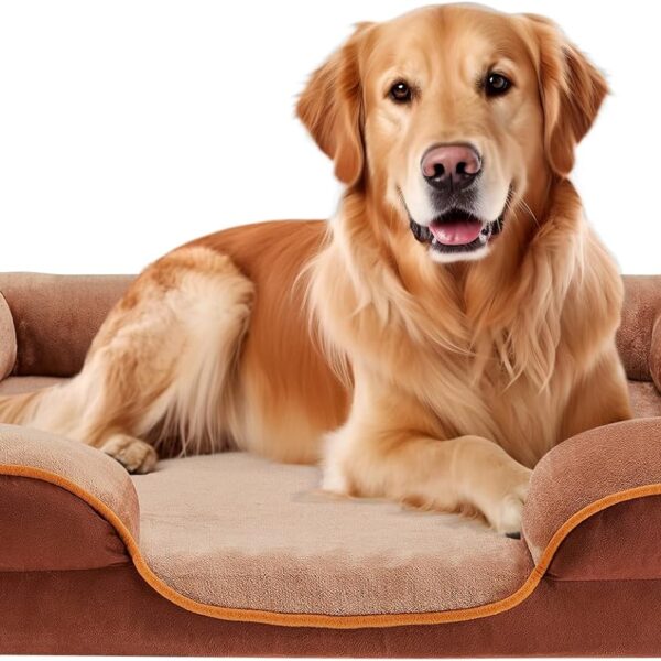 Sweetcrispy Orthopedic Dog Bed, XL Large Memory Foam Puppy Cat Bed with Washable Waterproof Removable Cover & Non-Slip Bottom for Pet Calming Sleeping (42"x32", Brown)