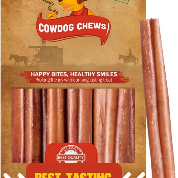 Cowdog Chews Beef Bully Stick: Odor-Free, Fully Digestible Beef Collagen Chews (5-7", 10 Count) - Natural, Grain-Free, Long-Lasting Collagen Bully Stick Substitute for All Dog Breeds