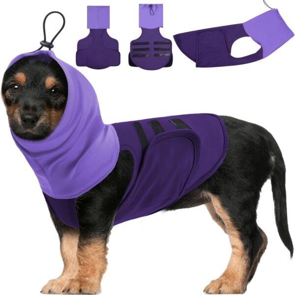 SAWMONG Dog Anxiety Vest, Breathable Calming Shirt Adjustable Chest & Hood for Dogs, Soft Pet Stress Relief Calming Coat Wraps Ears for Noise, Thunderstorms, Fireworks and Separation(Purple, Medium)