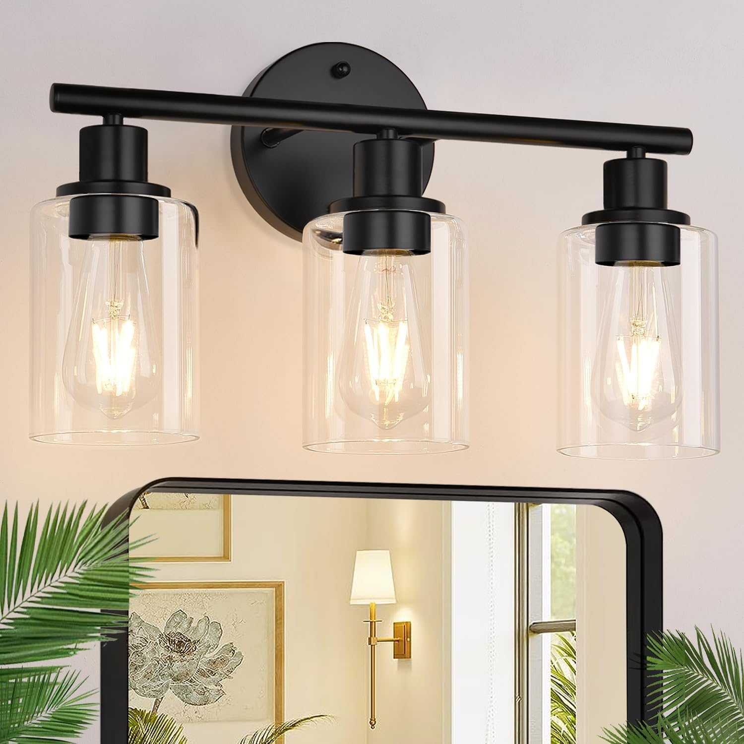 Zarbitta 3-Light Bathroom Light Fixtures, 17.23" Black Modern Vanity Lights with Clear Glass Shade, Bathroom Wall Lamp for Mirror Kitchen Living Room Hallway Cabinet Porch Zarbitta 3-Light Bathroom Light Fixtures, 17.23" Black Modern Vanity Lights with Clear Glass Shade, Bathroom Wall Lamp for Mirror Kitchen Living Room Hallway Cabinet Porch