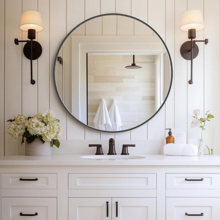 DUMOS Black Circle Mirror for Wall 30.02 inch, Bathroom Round Mirror for Over Sink, Bathroom, Entryway, Bedroom, Vanity