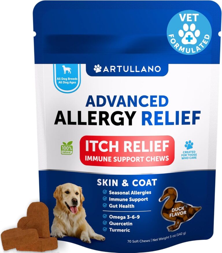 Dog Allergy Relief Chews - Itching Skin Relief for Dogs - Fish Oil - Omega 3 - Seasonal Allergies Pills - Skin & Coat, Anti Itch, Hot Spots Treatment - Canine Immune Health Supplement - 70 Soft Treats