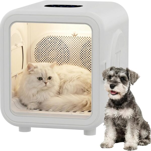 75L Automatic Pet Dryer Box with Dual Motor Fan, Hands-Free Dryer for Cats & Dogs, 360 Drying, 5 Modes, Adjustable Temperature, 3 Wind Speeds, Timer, Pet Windows & Overheat Protection