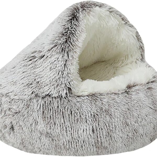 NTUQCAW Dog Cave Bed for Small Dogs Cats Pets, Anti Anxiety Calming Plush Dog Beds, Fluffy Covered Hooded Cozy Burrow Puppy Beds, Anti-Slip Bottom Washable Pet Sleeping Bag (20" D, Coffee)