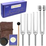 Tuning Fork Set  128Hz 432Hz 512Hz 528Hz Weighted & Unweighted Frequency Tools with Activator, Mallet & Vegan Pouch  for Yoga, Meditation, Chakra, Ideal as a Gift