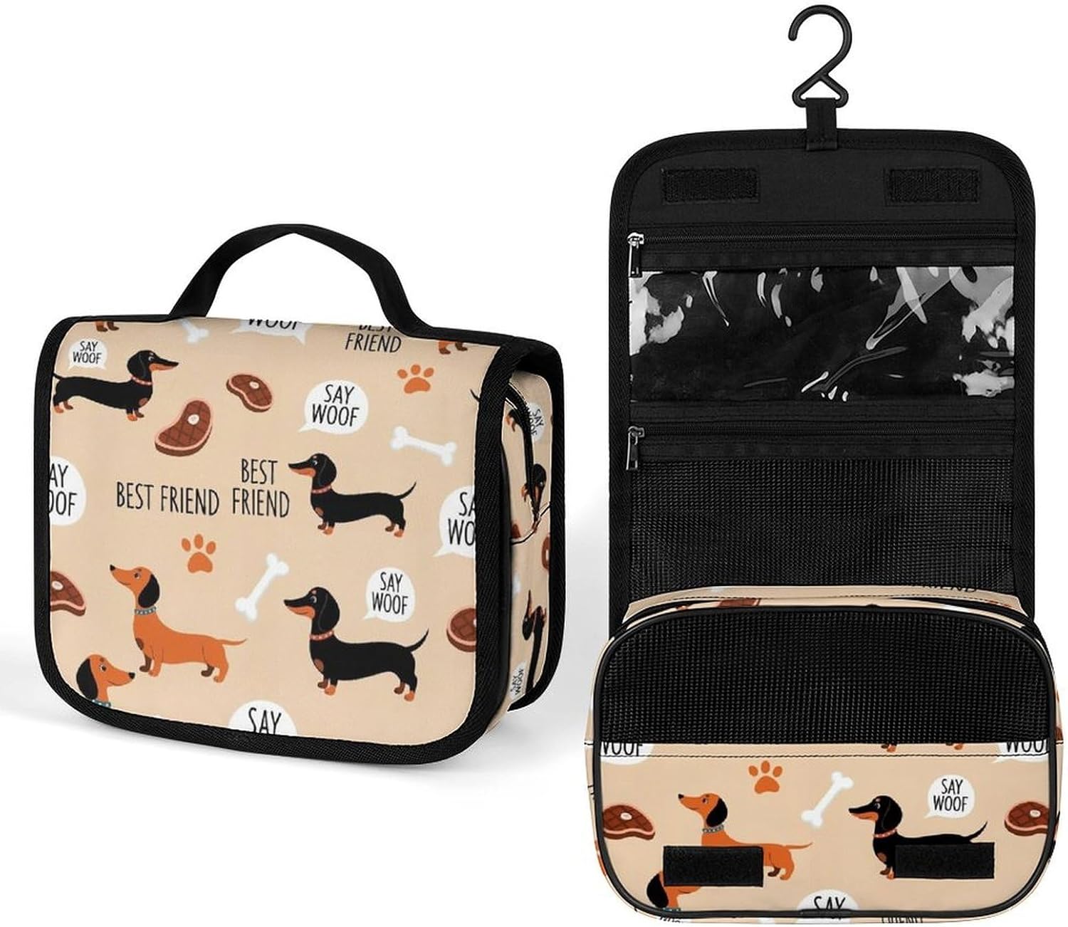 PUYWTIY Toiletry Bag with Hanging Hook, Wiener Dog Dachshund Pet Dogs Makeup Cosmetic Bag Waterproof Bathroom Bag, Travel Organizer Storage Case for Women PUYWTIY Toiletry Bag with Hanging Hook, Wiener Dog Dachshund Pet Dogs Makeup Cosmetic Bag Waterproof Bathroom Bag, Travel Organizer Storage Case for Women