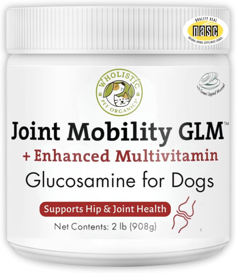 Wholistic Pet Organics - Hip and Joint Supplement for Dogs & Cats - Cat & Dog Joint Supplement - Green Lipped Mussels, Glucosamine, Chondroitin for Dogs & Cat Mobility Support - 2 Lb - 90 Scoops